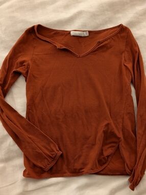 Zara Burnt Orange Long-Sleeve V-Neck Top